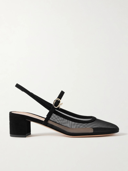  Gianvito Rossi Gianvito Rossi - Francoise 45 Suede-trimmed Mesh Slingback Pumps - Black 