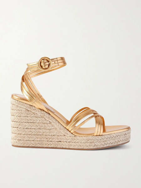  Gianvito Rossi Gianvito Rossi - Metallic Leather Espadrille Wedge Sandals - Gold 