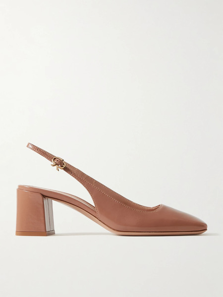  Gianvito Rossi Gianvito Rossi - Nuit 55 Glossed-leather Slingback Pumps - Neutral 