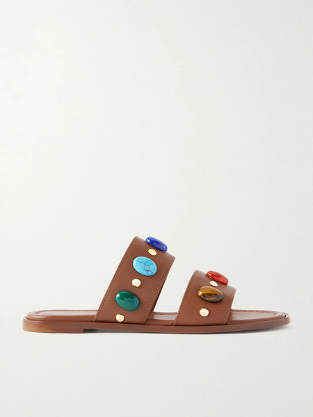  Gianvito Rossi Gianvito Rossi - Pasha Embellished Leather Sandals - Tan 