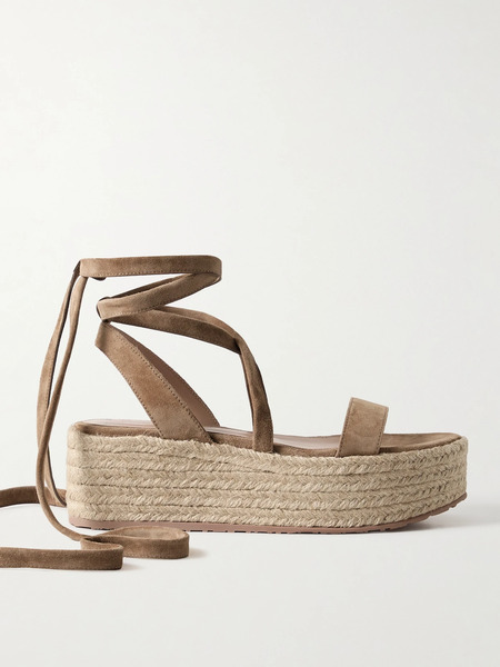  Gianvito Rossi Gianvito Rossi - 40 Suede And Raffia Platform Espadrilles - Brown 