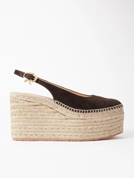  Gianvito Rossi Gianvito Rossi - 110 Suede Slingback Platform Espadrilles - Dark Brown 