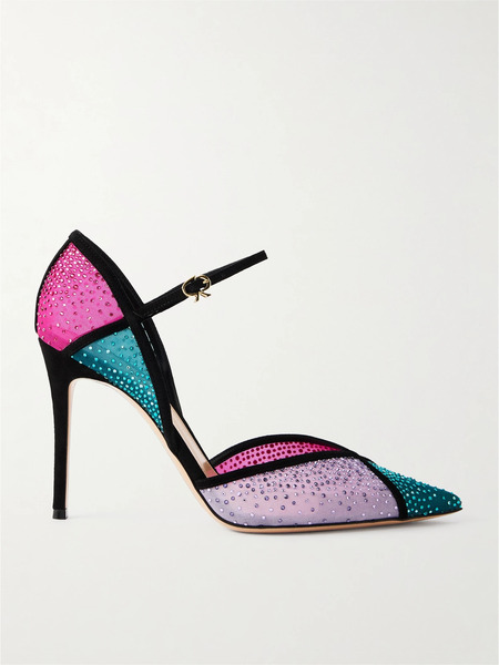  Gianvito Rossi Gianvito Rossi - 95 Suede-trimmed Crystal-embellished Mesh Pumps - Multi 
