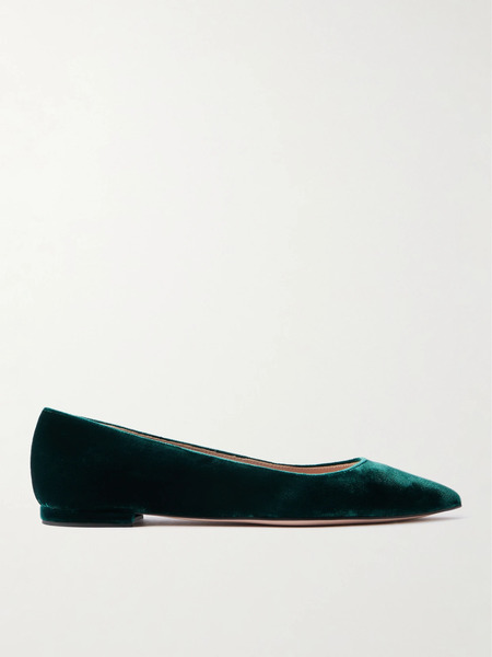  Gianvito Rossi Gianvito Rossi - Velvet Point-toe Flats - Dark Green 
