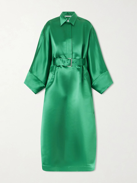  Givenchy Givenchy - Belted Silk-satin Shirt Dress - Bright Green 