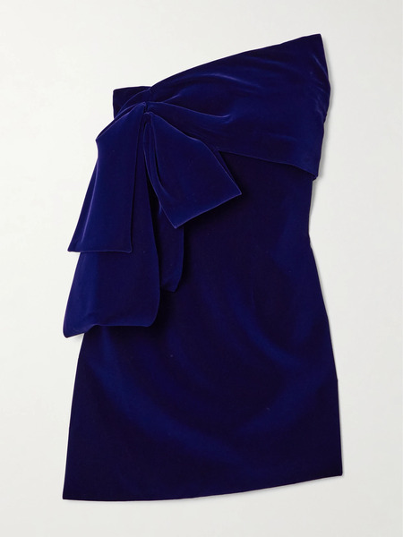  Givenchy Givenchy - Bow-detailed Asymmetric Velvet Bustier Mini Dress - Navy 