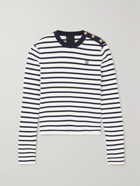  Givenchy Givenchy - Button-embellished Striped Cotton Sweater - White 