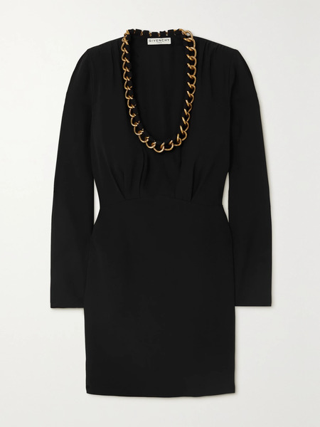  Givenchy Givenchy - Chain-embellished Crepe Mini Dress - Black 