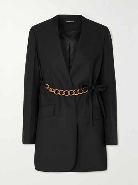  Givenchy Givenchy - Chain-embellished Wool Wrap Blazer - Black 