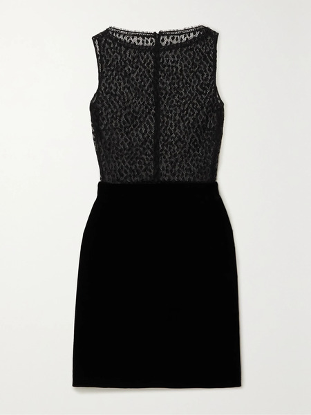  Givenchy Givenchy - Cotton-blend Lace And Velvet Mini Dress - Black 