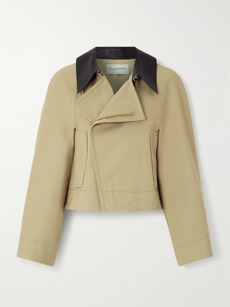  Givenchy Givenchy - Cropped Leather-trimmed Cotton And Wool-blend Twill Jacket - Beige 