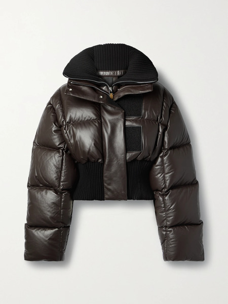  Givenchy Givenchy - Cropped Wool-blend Trimmed Quilted Down Leather Jacket - Brown 