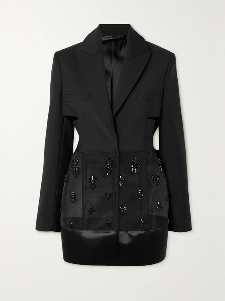  Givenchy Givenchy - Cutout Bead-embellished Tulle, Satin And Wool And Mohair-blend Blazer - Black 