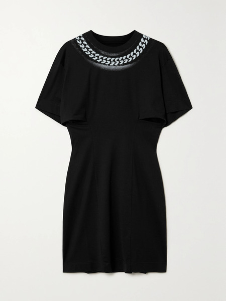  Givenchy Givenchy - Cutout Printed Cotton-jersey Mini Dress - Black 