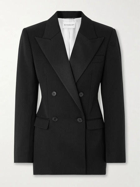  Givenchy Givenchy - Double-breasted Faille-trimmed Grain De Poudre Wool Blazer - Black 