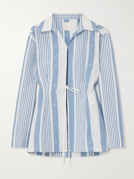  Givenchy Givenchy - Embroidered Striped Cotton And Linen-blend Shirt - Blue 