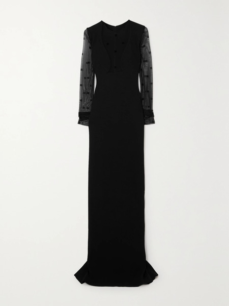  Givenchy Givenchy - Flocked Tulle-trimmed Crepe Gown - Black 