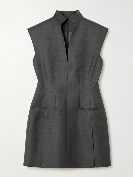  Givenchy Givenchy - Frayed Wool-twill Mini Dress - Gray 