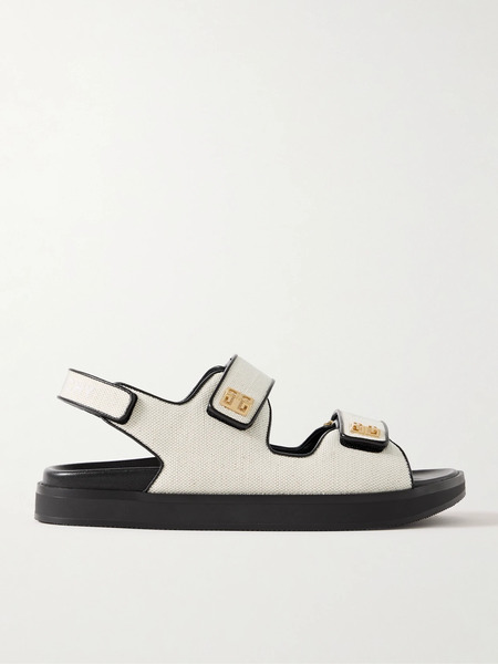  Givenchy Givenchy - 4g Logo-embellished Leather-trimmed Canvas Sandals - Beige 