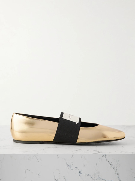 Givenchy Givenchy - Logo-appliquéd Mirrored-leather Ballet Flats - Gold 