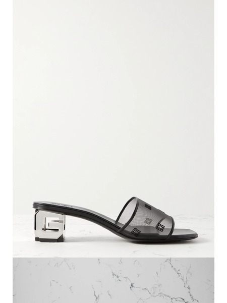  Givenchy Givenchy - Logo-embroidered Leather-trimmed Mesh Mules - Black 