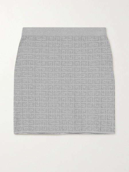  Givenchy Givenchy - Logo-jacquard Metallic Knitted Mini Skirt - Gray 