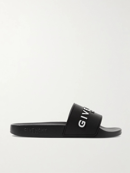 Givenchy Givenchy - Logo-print Rubber Slides - Black 
