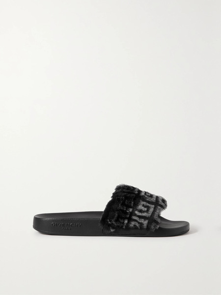  Givenchy Givenchy - Logo-print Shearling Slides - Black 