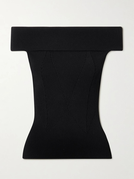  Givenchy Givenchy - Off-the-shoulder Paneled Ribbed-knit Top - Black 