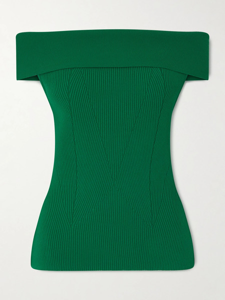  Givenchy Givenchy - Off-the-shoulder Paneled Ribbed-knit Top - Bright Green 