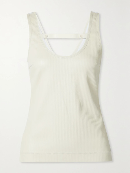  Givenchy Givenchy - Paneled Ribbed Leather And Stretch-cotton Jersey Tank - Off-white 