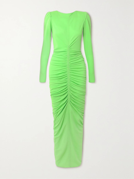  Givenchy Givenchy - Ruched Crepe De Chine Maxi Dress - Green 
