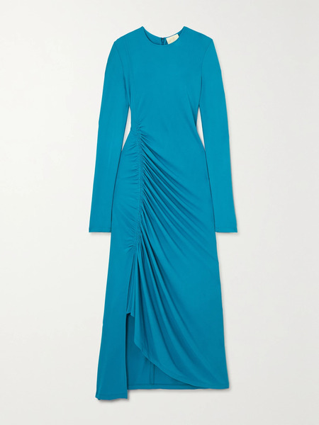  Givenchy Givenchy - Ruched Knitted Maxi Dress - Blue 