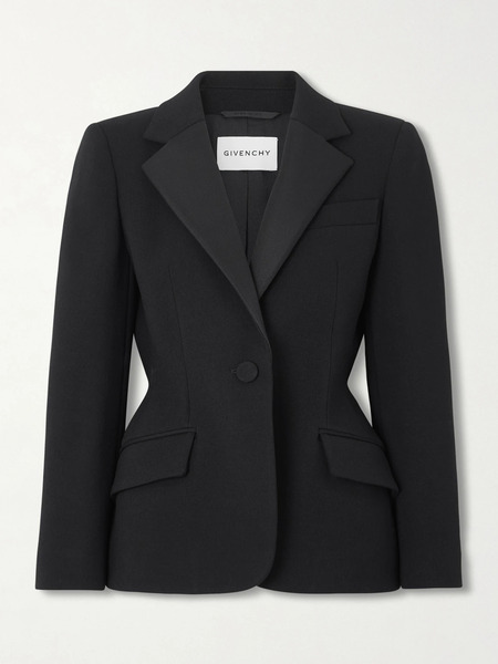  Givenchy Givenchy - Silk-blend Twill-trimmed Textured Wool-blend Blazer - Black 