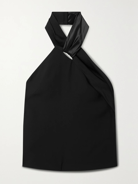  Givenchy Givenchy - Silk Satin-trimmed Crepe Halterneck Top - Black 