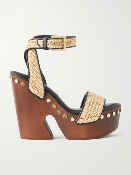  Givenchy Givenchy - Studded Raffia Wedge Sandals - Beige 