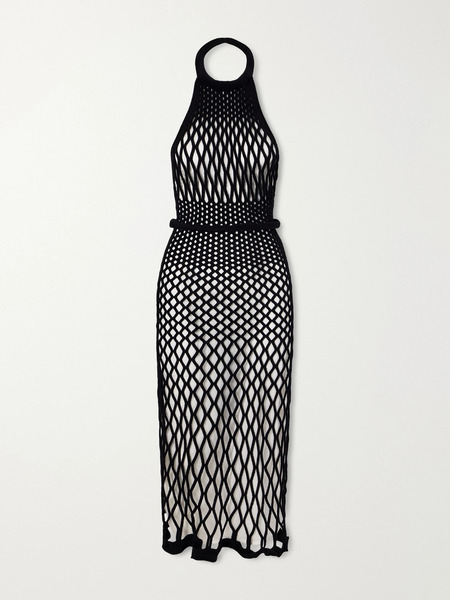  Givenchy Givenchy - Velvet-mesh Halterneck Dress - Black 