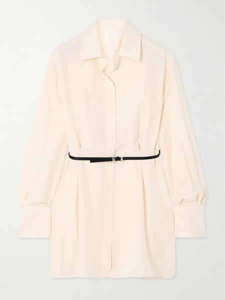  Givenchy Givenchy - Voyou Belted Satin-trimmed Silk Shirt - White 