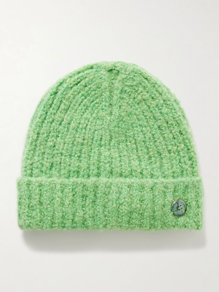  God’s True Cashmere God's True Cashmere - Button-embellished Ribbed Cashmere-bouclé Beanie - Green 