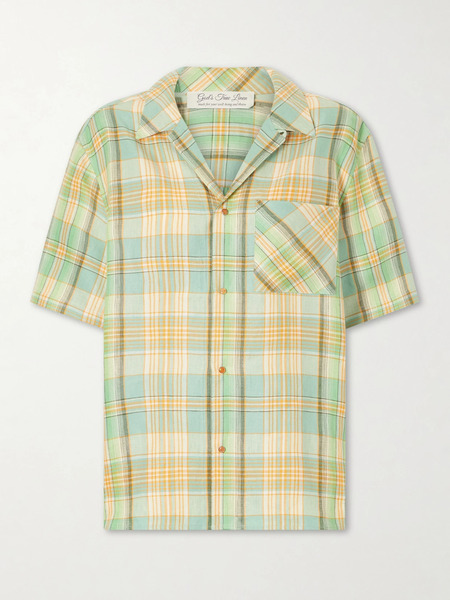  God’s True Cashmere God's True Cashmere - Lime Moss Checked Linen Shirt - Green 