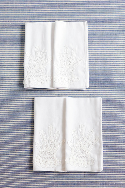  Gohar World Gohar World - Hands Set Of Four Lace-appliquéd Cotton And Linen-blend Napkins - White 