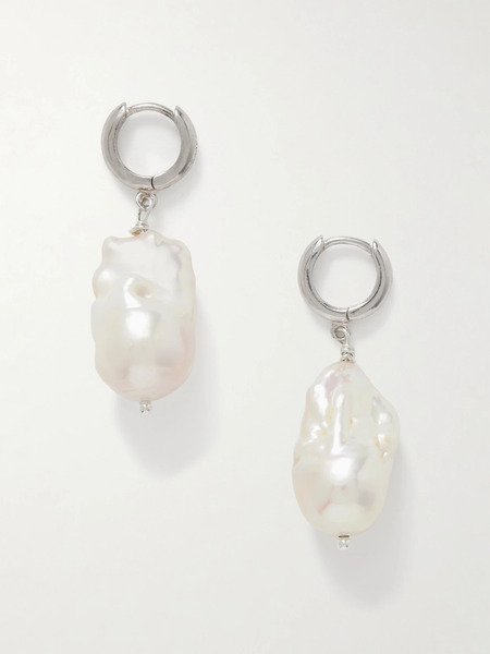  Gohar World Gohar World - Host Silver Pearl Hoop Earrings - White 