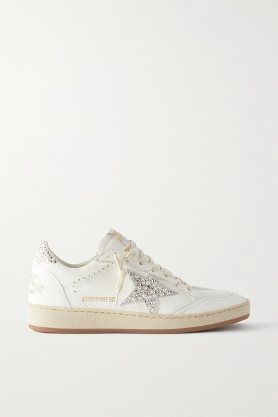  Golden Goose Golden Goose - Ball Star Shearling-lined Embellished Distressed Leather Sneakers - White 