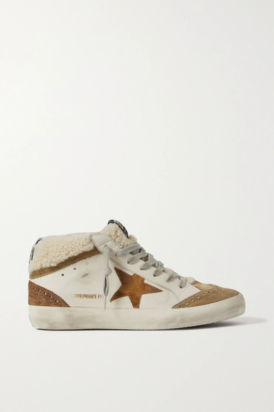  Golden Goose Golden Goose - Mid Star Distressed Leather, Suede And Shearling Sneakers - Beige 