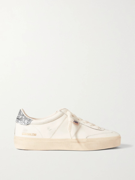  Golden Goose Golden Goose - Soul-star Distressed Glittered Leather Sneakers - White 