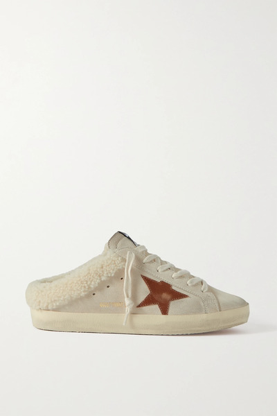  Golden Goose Golden Goose - Super-star Sabot Shearling-lined Distressed Leather-trimmed Suede Slip-on Sneakers - Beige 