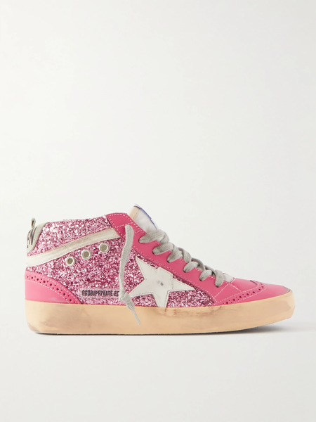  Golden Goose Golden Goose - Superstar Glittered Distressed Leather Sneakers - Pink 