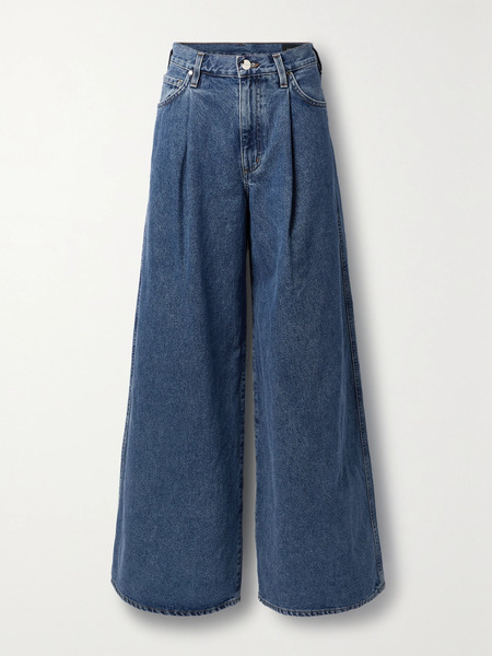  Goldsign Goldsign - The Atticus Pleated Low-rise Wide-leg Jeans - Dark Denim 