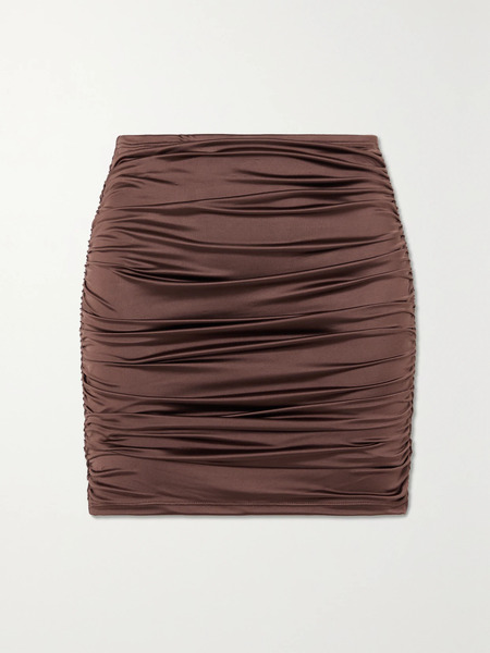  Good American Good American - Ruched Stretch-satin Mini Skirt - Brown 