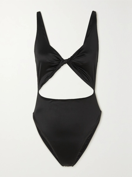  Good American Good American - Twist-front Cutout Stretch-satin Swimsuit - Black 